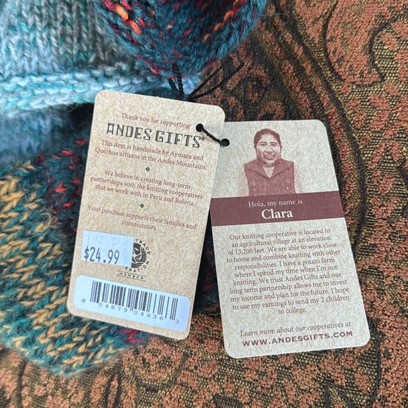 Andes Gifts wrist warmers alpaca wool blend turquoise teal NEW NWT women’s o/s - Picture 4 of 4